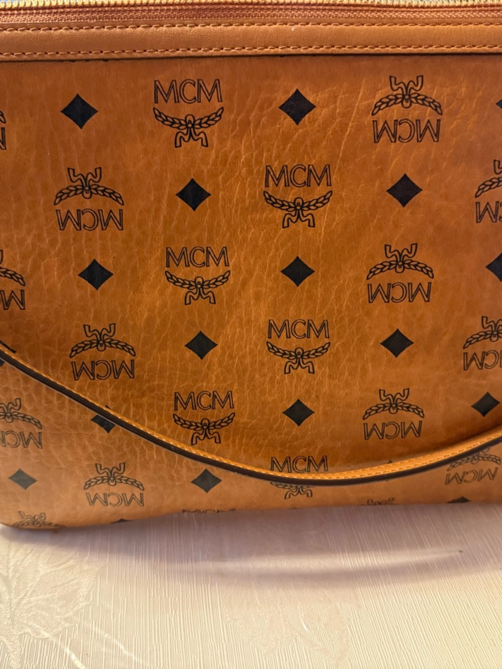 MCM Tan and Black Visetos Patterned Crossbody